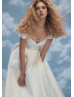 Short Sleeves Ivory 3D Flowers Satin Gorgeous Wedding Dress